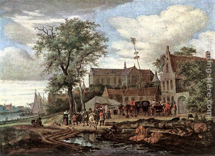 Tavern with May tree painting - Salomon van Ruysdael Tavern with May tree art painting
